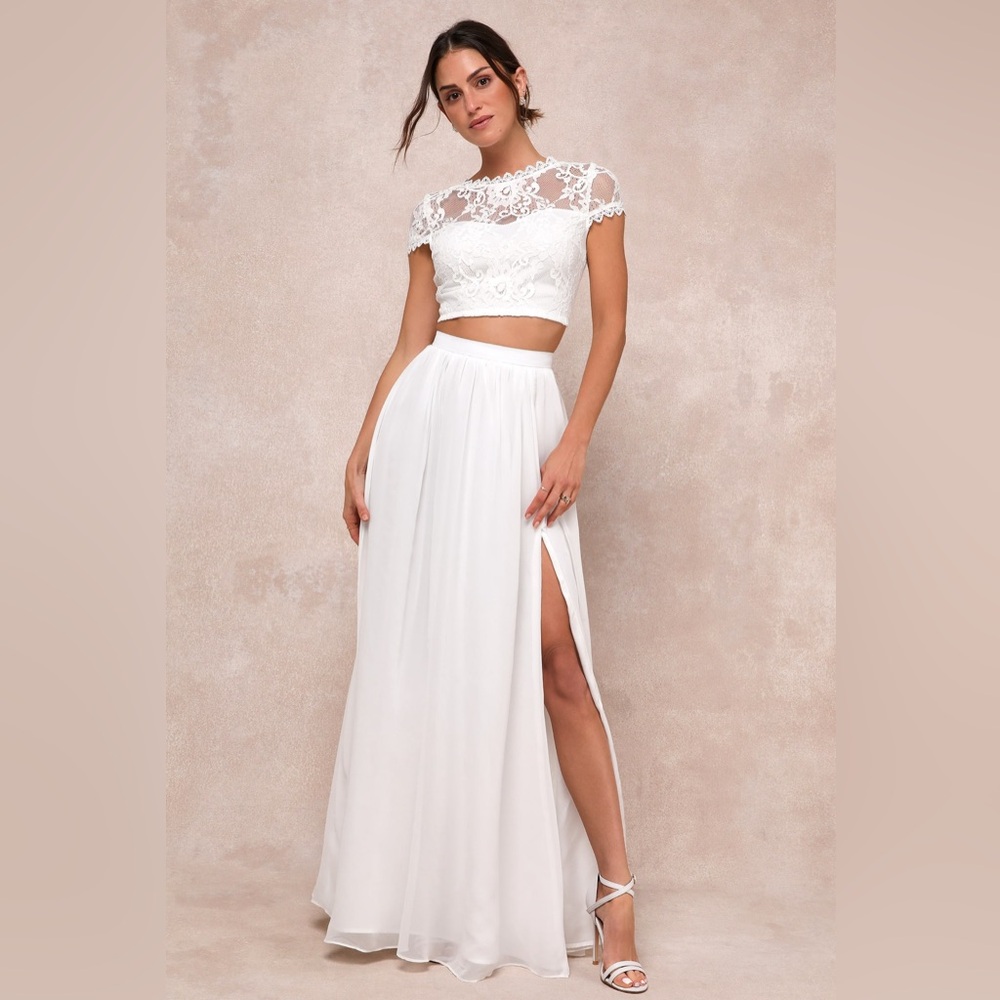 EUC White Lace Two-Piece Maxi Dress